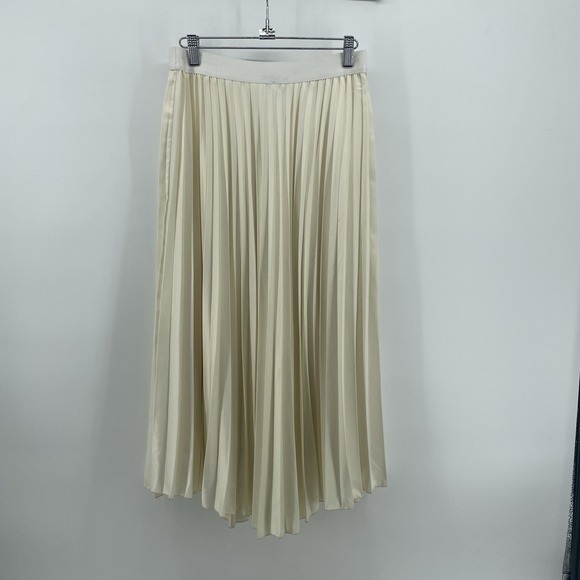 WDNY Pleated Circle Skirt Women's Medium Ivory Satin Holiday Christmas New Years - Picture 5 of 9